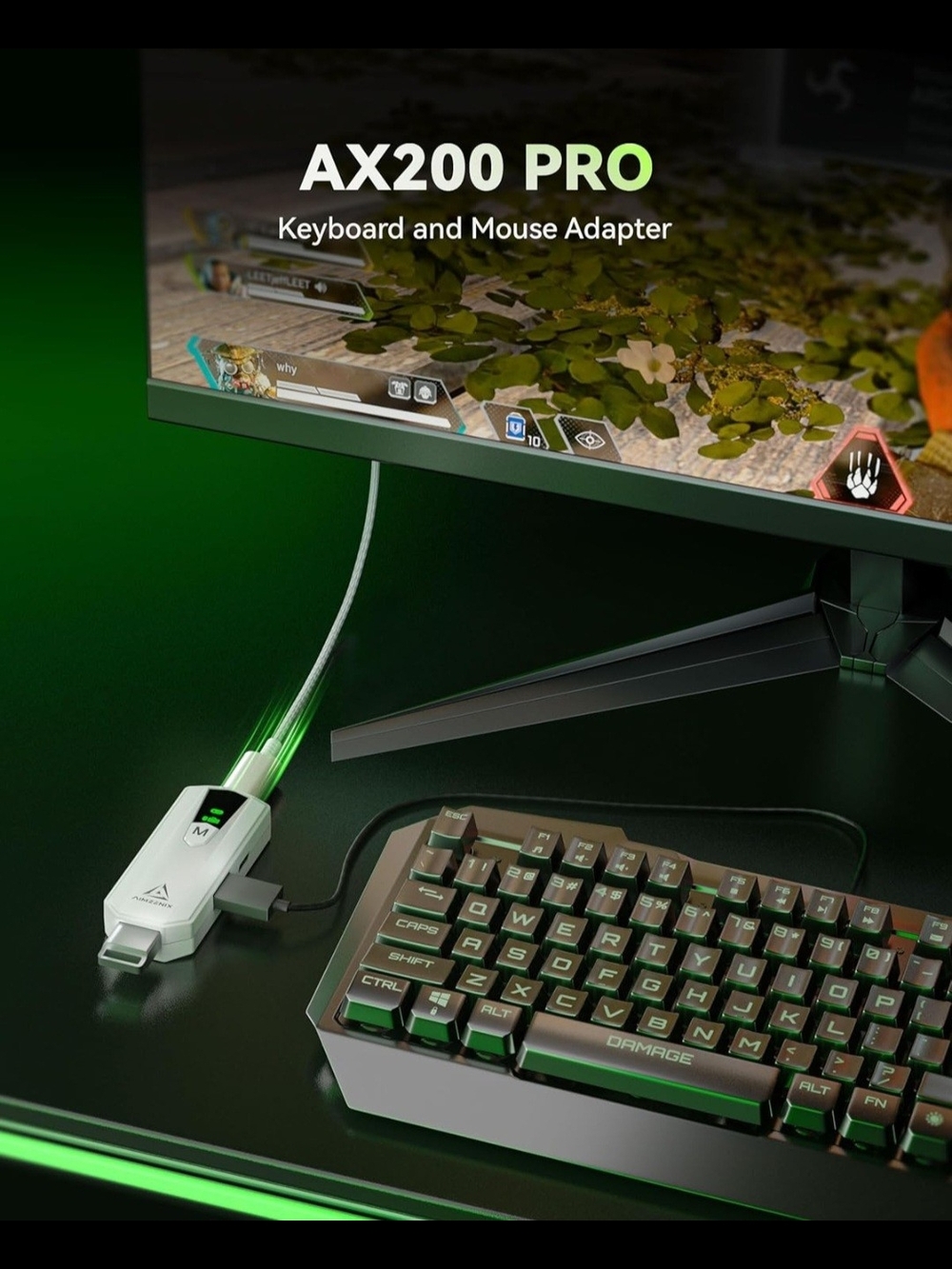 AIMZENIX AX200 Pro PC Gaming K&M Adapter - White/Green - Picture 9 of 10